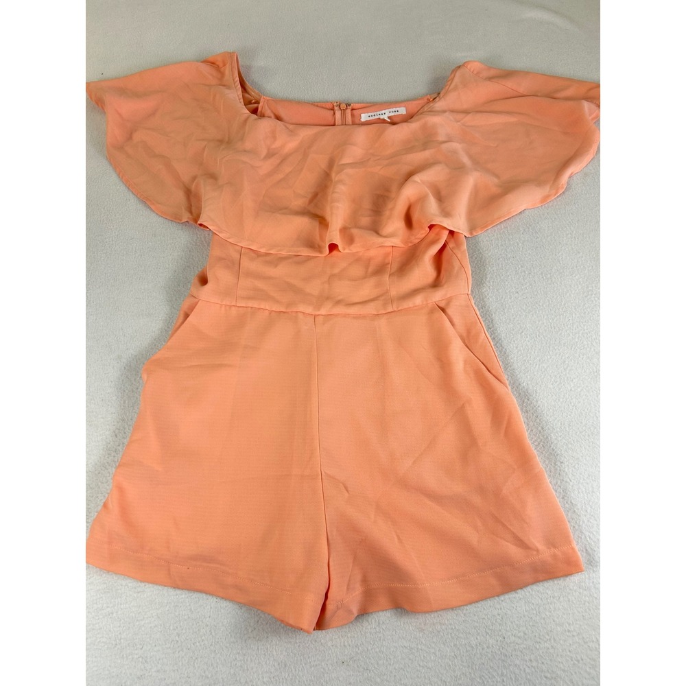 Endless Rose Romper Women Medium Peach Orange Ruffle Off-the-Shoulder Summer